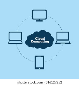 Cloud computing and hosting design with multimedia icons, vector illustration.