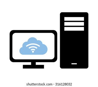 Cloud computing and hosting design with multimedia icons, vector illustration.