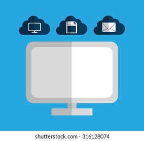 Cloud computing and hosting design with multimedia icons, vector illustration.