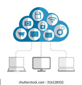 Cloud computing and hosting design with multimedia icons, vector illustration.
