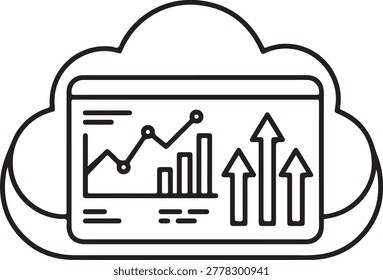 Cloud computing icon with business data growth chart and upward arrows representing digital analytics and storage