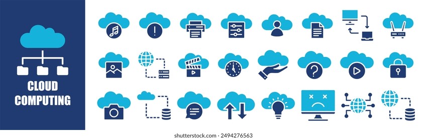 Cloud Computing icon collection set. Containing design,internet, network, business, server, technology,and more. Solid vector icons collection.	