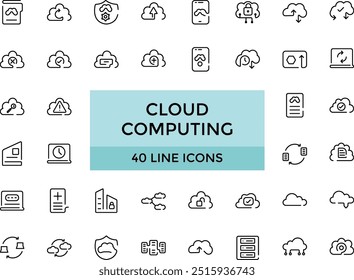 Cloud Computing icon collections, editable stroke outline icons set. Cloud, computing, server, database, technology, networking, data and internet. Vector illustration.