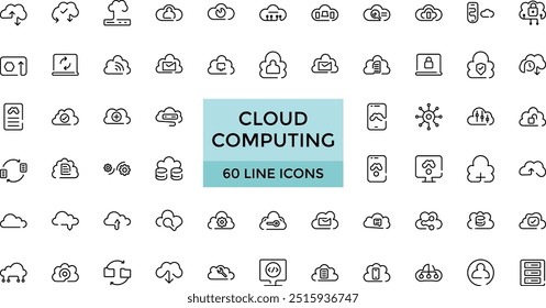Cloud Computing icon collections, editable stroke outline icons set. Cloud, computing, server, database, technology, networking, data and internet. Vector illustration.