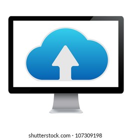 Cloud Computing Icon In Computer, Isolated On White Background, Vector Illustration