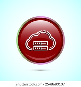 Ilustración de diseño de icono de computación en nube. Almacenamiento de datos e ícono de tecnología, diseño de Botón redondo de color rojo