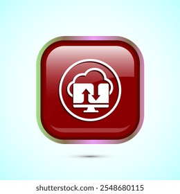 Cloud computing icon design illustration. Data storage and tech icon, Red Color Square Button Design