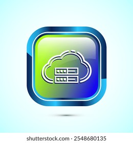 Cloud computing icon design illustration. Data storage and tech icon, Glossy Square Button Design