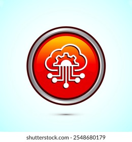 Ilustración de diseño de icono de computación en nube. Almacenamiento de datos e ícono de tecnología, diseño de Botón redondo de color naranja