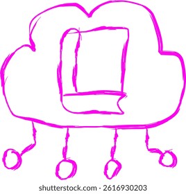 cloud computing icon in doodle style. purple line scribble icon