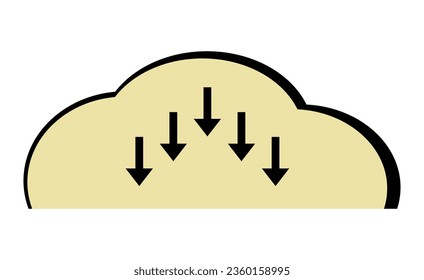 Cloud computing icon. Cloud download in vector. Black and yellow cloud with arrows. Upload button