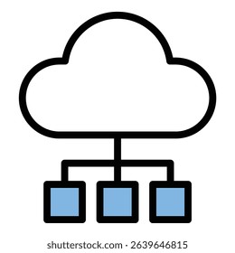 Cloud computing icon flat line style illustration representing internet-based data storage and processing, suitable for technology, IT infrastructure, and software development projects