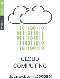 Cloud Computing Icon With Outline Style and Editable Stroke