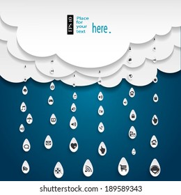 Cloud computing with icon in rain drops