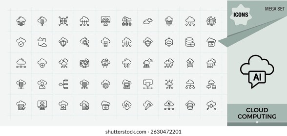 Cloud Computing icon set. Contains related to database, data, internet, server, technology, computing and more. Cloud icon set. Minimalist icons collection. Editable vector art.