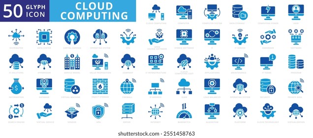 Cloud computing icon set of database, software, vendor, vpn, computer, security, internet, web, company, hardware, maintenance, server, firewall, cpu, information, algorithm, data center, software