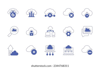 Cloud computing icon set. Duotone style line stroke and bold. Vector illustration. Containing cloud, computing, storage, uploading, edge.