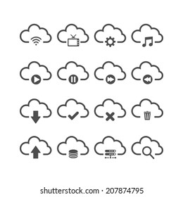 cloud computing icon set, each icon is a single object (compound path), vector eps10
