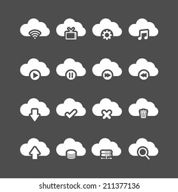 cloud computing icon set, each icon is a single object (compound path), vector eps10