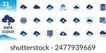 Cloud computing icon. Set of icons for data storage, download, upload, database, server