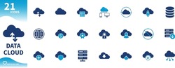 Cloud computing icon. Set of icons for data storage, download, upload, database, server