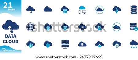 Cloud computing icon. Set of icons for data storage, download, upload, database, server