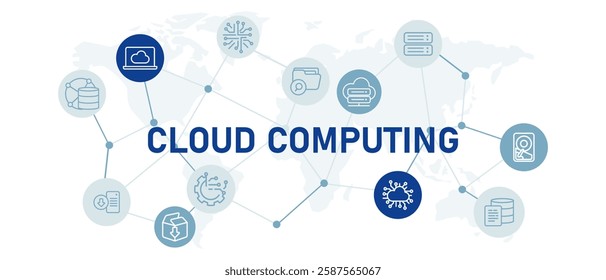 Cloud computing icon set with illustration data storage management syncing document access upload download connection computing system design