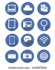 CLOUD COMPUTING ICON SET . NETWORK AND MOBILE DEVICES. FLAT DESIGN . VECTOR ILLUSTRATION . 