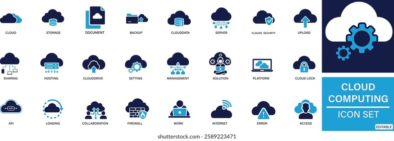 Cloud Computing icon set Cloud, Storage, Backup, Sync, Data, Server, Security, App, File, Network, Upload, Download, Sharing, Hosting, You can easily change the color