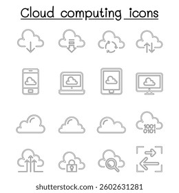 Cloud computing icon set in thin line style