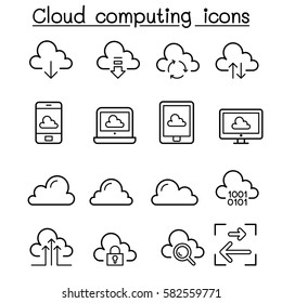 Cloud computing icon set in thin line style