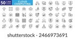 Cloud computing icon set with web, hosting, computer, operating system, database, storage, power, server, and data center.