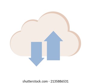 Icono de computación en nube. Cargar, descargar, configurar símbolos. Almacenamiento de datos en línea. Grandes datos. Ilustración plana del vector