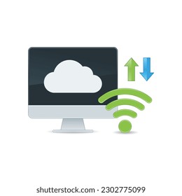 Cloud computing icon vector. computer monitor, cloud, wireless, and arrow icon. suitable for many purposes.