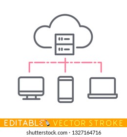 Cloud computing icon. White background. Easy changing vector with editable strokes.