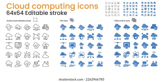 Cloud computing icons. 64x64 editable stroke