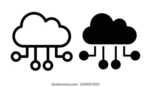 Cloud computing Icons. black and white vector illustration set.