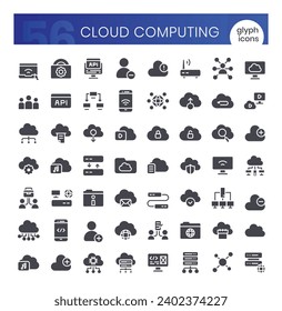 Cloud computing Icons Bundle. Glyph icons style. Vector illustration