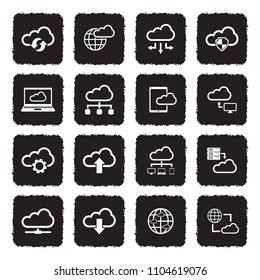 Cloud Computing Icons. Grunge Black Flat Design. Vector Illustration. 