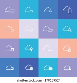 Cloud computing icons for infographics or website development on colorful background. Eps10 vector illustration
