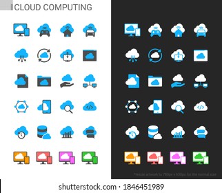 Cloud computing icons light and dark theme. Pixel perfect.