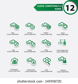 Cloud computing icons set 3,Green version,vector