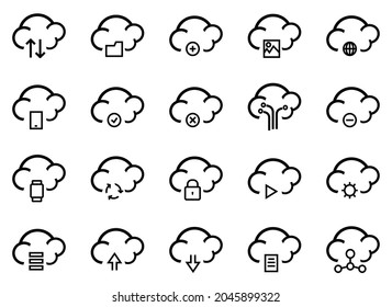Cloud computing icons set. Internet service platform, network server and cloud data transfer access and synchronization. Vector image set network computation illustration