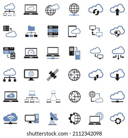 Cloud Computing Icons. Two Tone Flat Design. Vector Illustration.