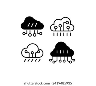 cloud computing icons vector design simple outline black white colors illustration collections 