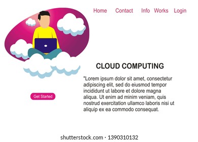 cloud computing illustration concept a man with legs crossed on laptop on the cloud