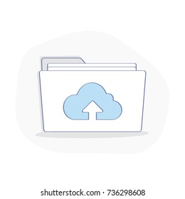 Cloud computing illustration, in modern line flat style. Data storage, media server, web hosting and cloud technology concept. Backup, copy, migrate data between cloud storage services.