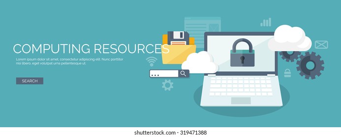 Cloud computing illustration,flat style.Data storage device,media server.Web hosting and cloud technology.Data protection,database security.Backup,copy,migrate data between cloud storage services.