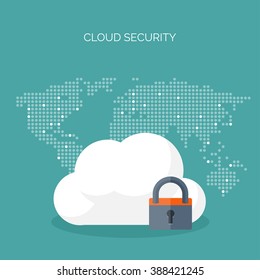 Cloud computing illustration,flat style.Data storage device,media server.Web hosting and cloud technology.Data protection,database security.Backup,copy,migrate data between cloud storage services.