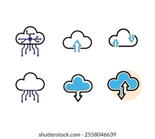 cloud computing. Infrastructure technology, data system storage service concept. Upload and download icons. mixed design style. vector template design